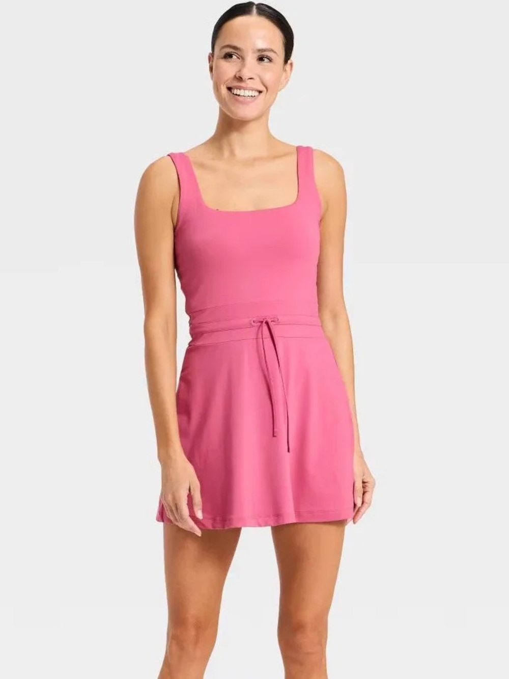 all in motion Pink Square-Neck Swim Dress with Waist Tie